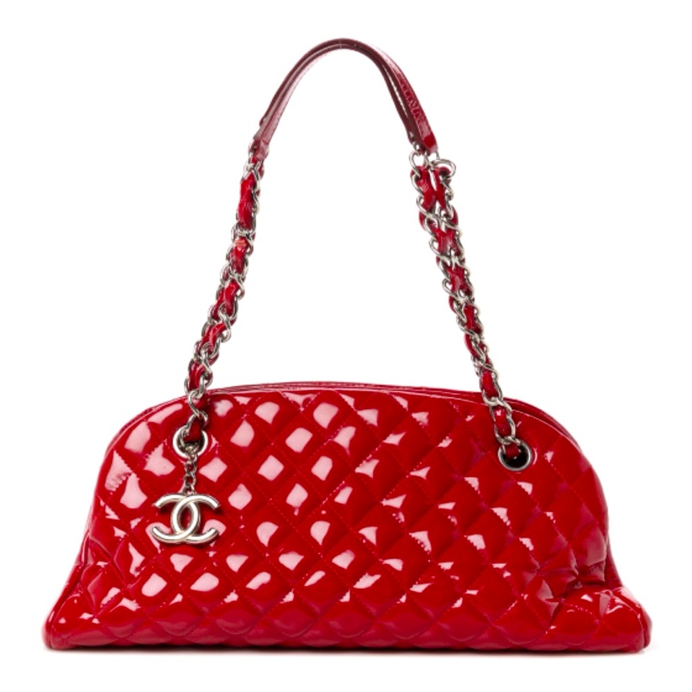 Preloved Patent Quilted Medium Just Mademoiselle Bowling Bag Red